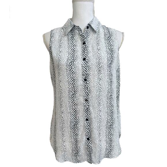 Adrianna Papell Womens Top Sz S Button Down Black White Polka Dot Shirt Collared - Picture 1 of 5
